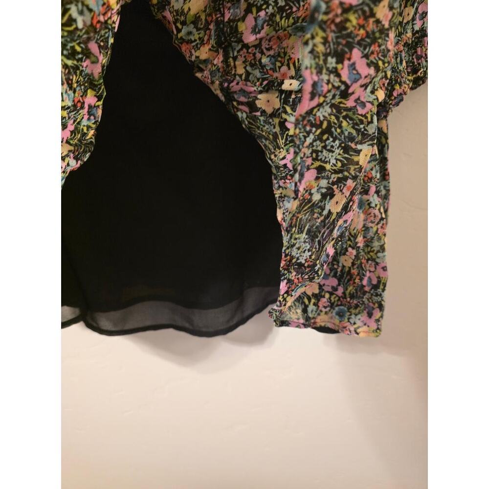 Zara Floral Long Sleeve Mini Dress Black Boho Tunic Medium - Picture 5 of 8